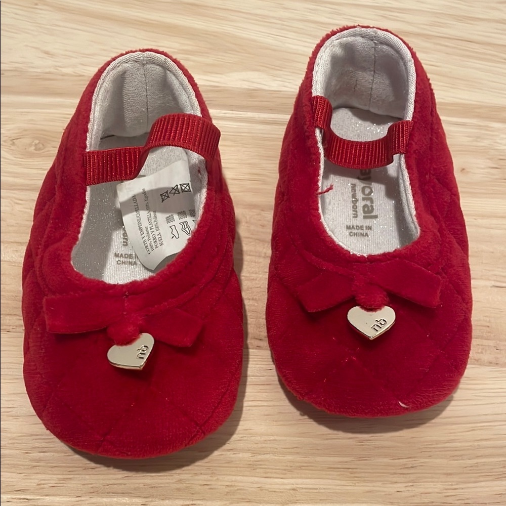 Mayoral  Red Velvet Baby Shoes with Heart Charm Size 16